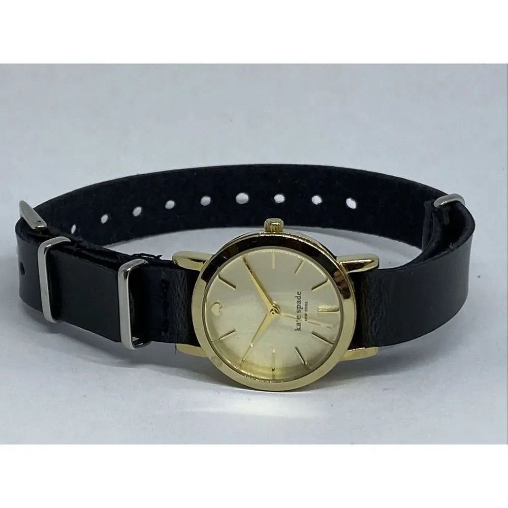 Kate Spade New York 0794 Women Black Leather Analog Gold Dial Quartz Watch XX563